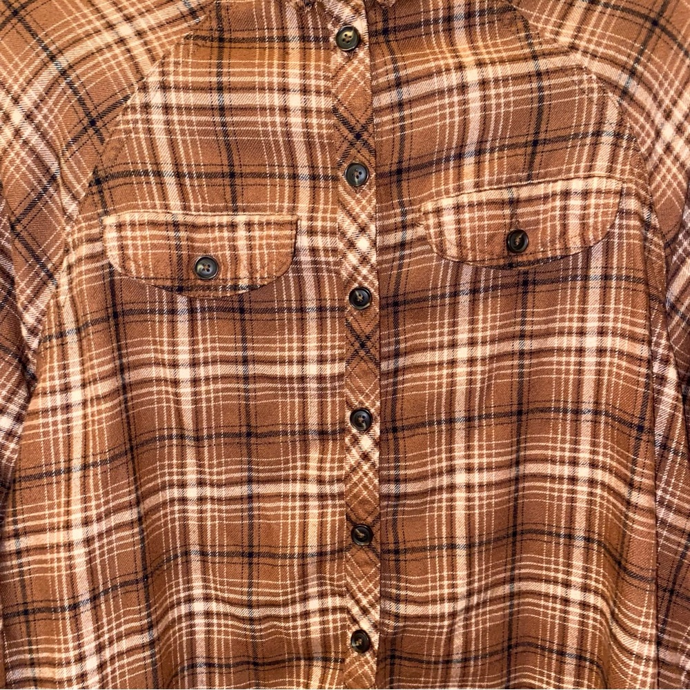 Wild Fable Chocolate Brown Flannel Shirt Cream Extra Small XS Festival - Picture 4 of 11